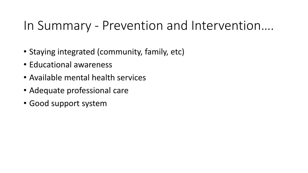 in summary prevention and intervention