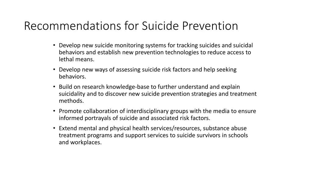 recommendations for suicide prevention