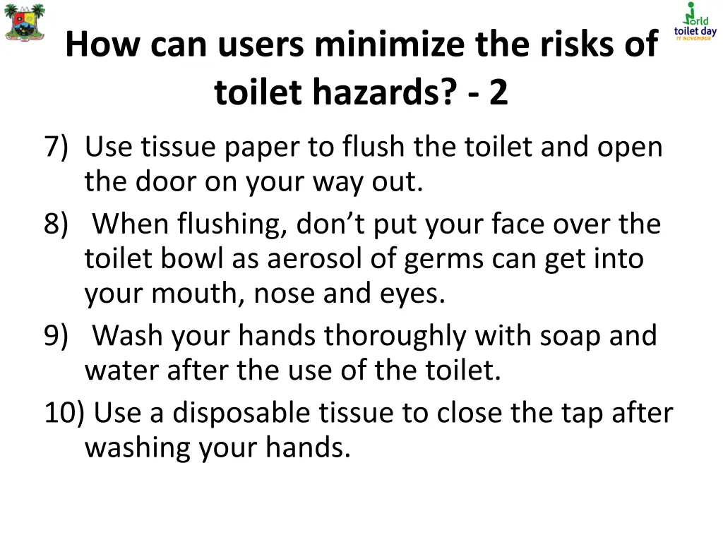 how can users minimize the risks of toilet 1