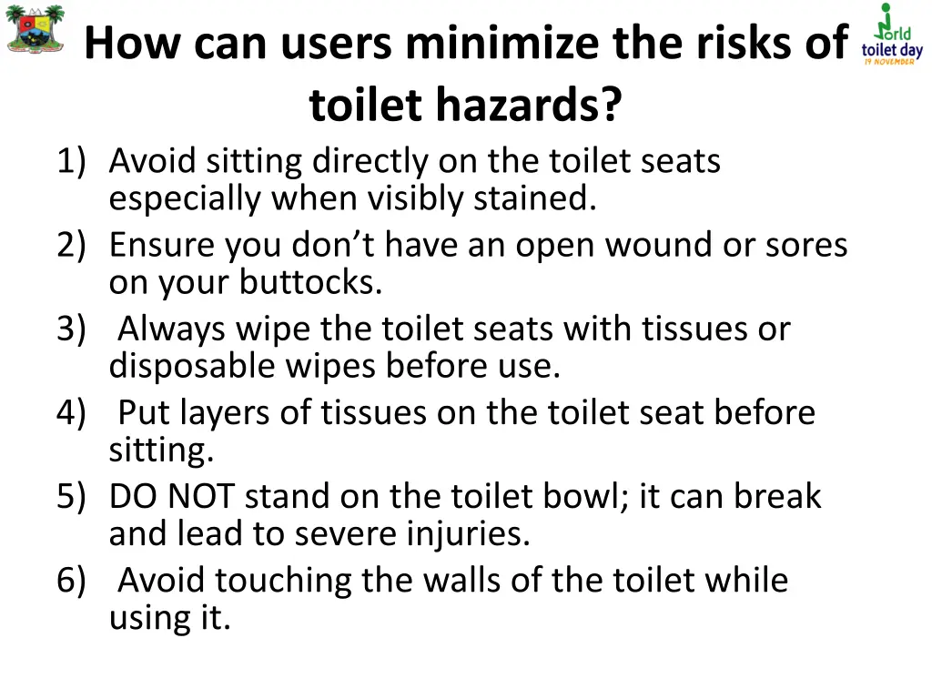 how can users minimize the risks of toilet