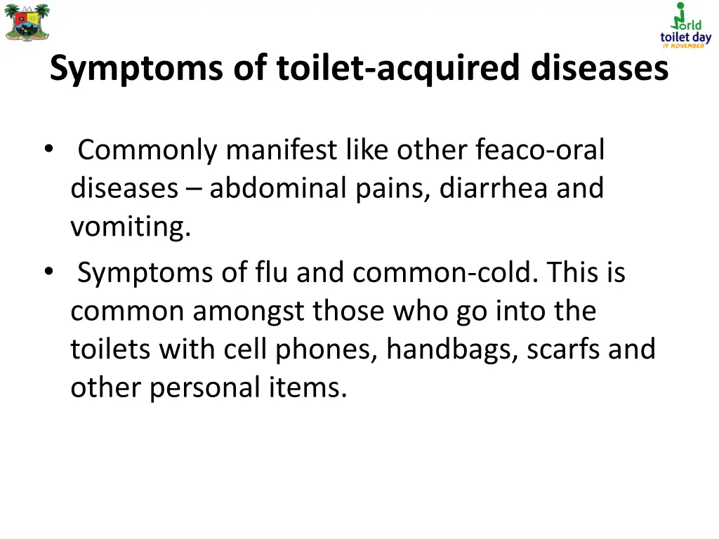 symptoms of toilet acquired diseases