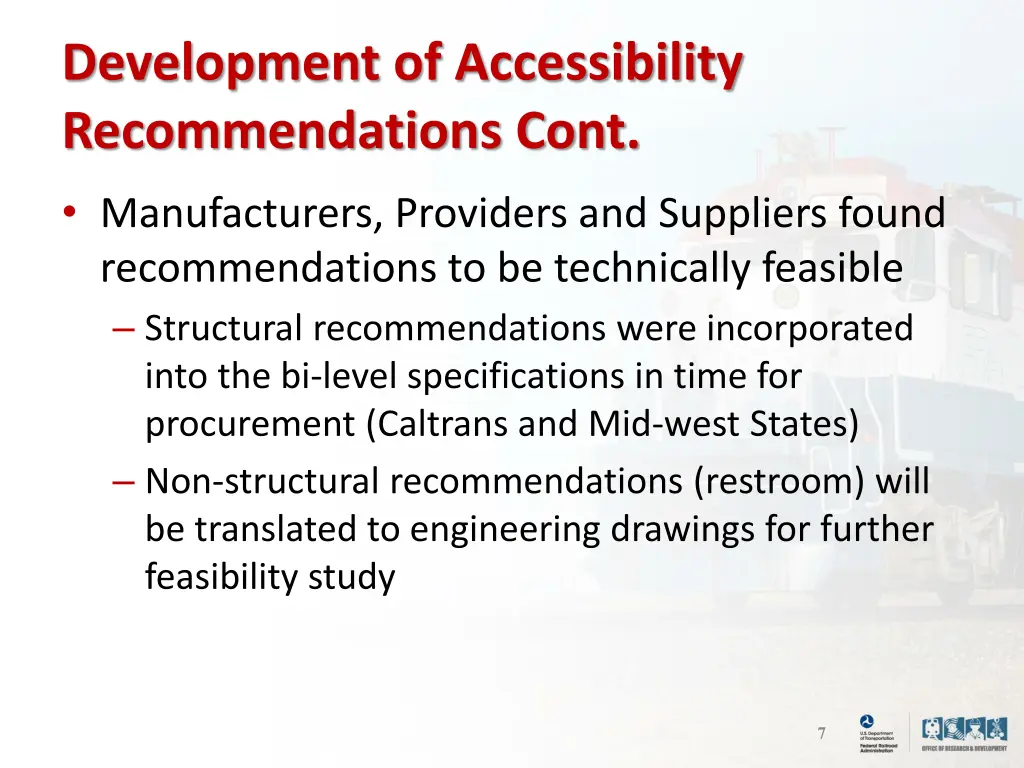 development of accessibility recommendations cont 1