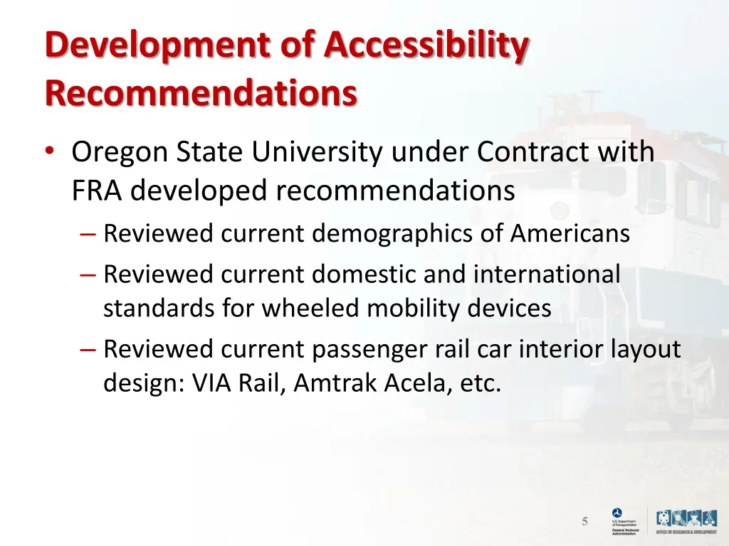 development of accessibility recommendations