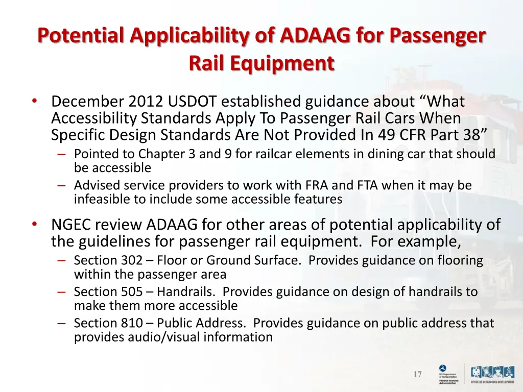 potential applicability of adaag for passenger