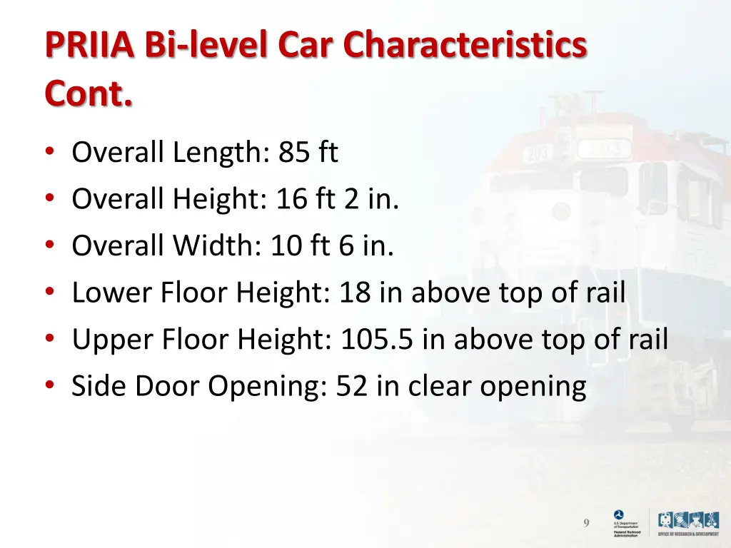 priia bi level car characteristics cont