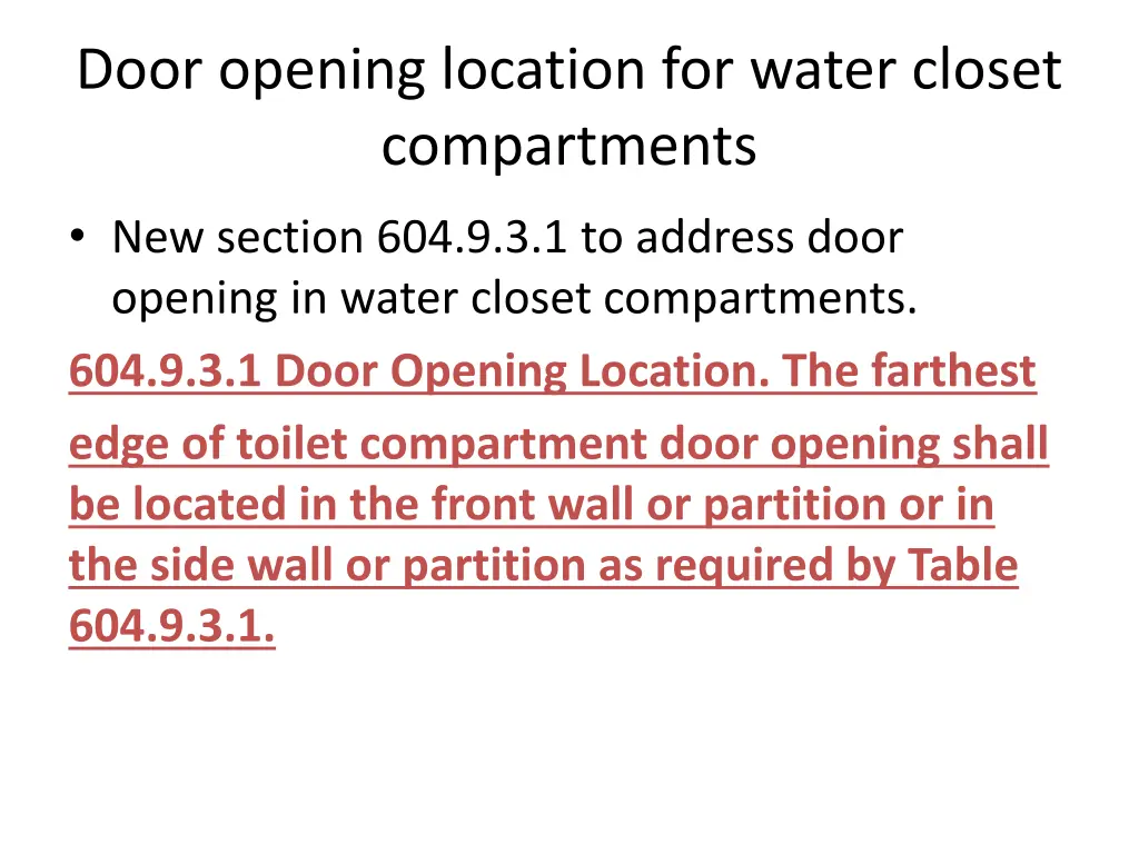 door opening location for water closet