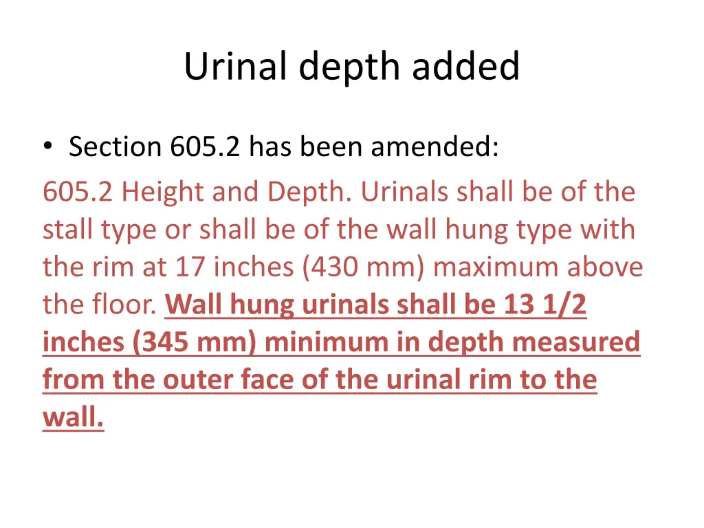 urinal depth added