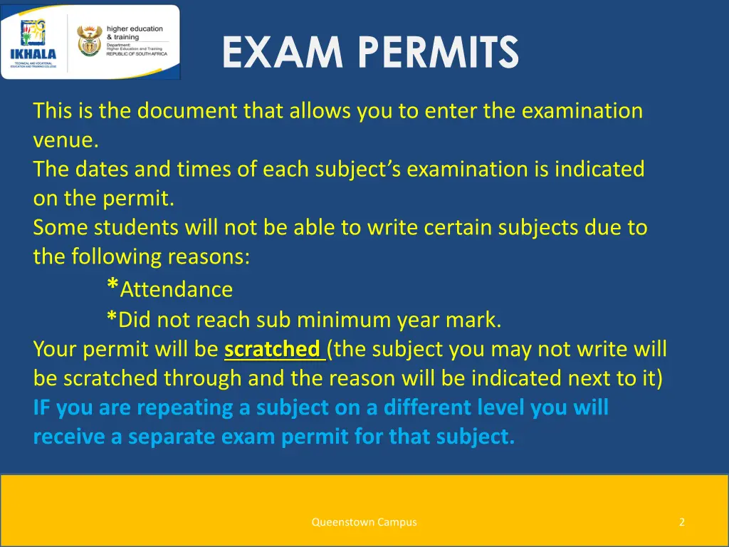 exam permits