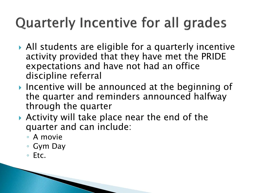 all students are eligible for a quarterly