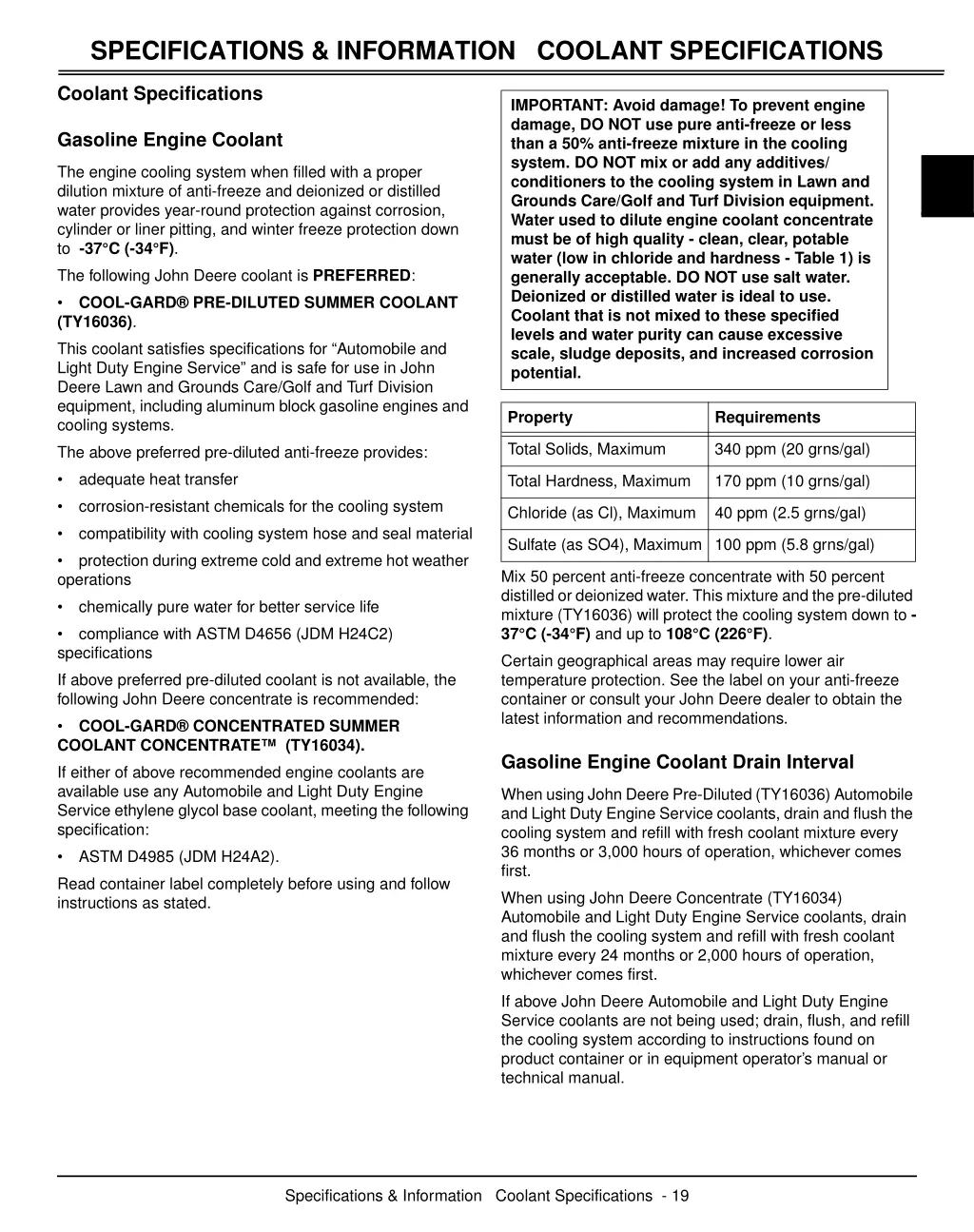 specifications information coolant specifications