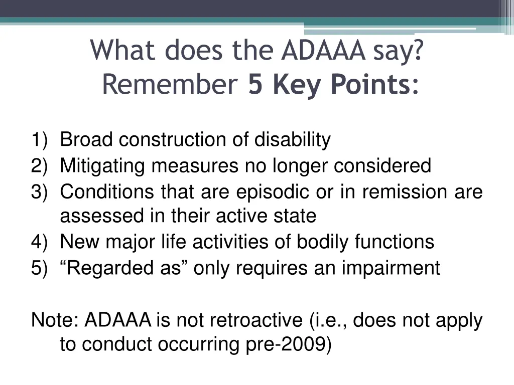 what does the adaaa say remember 5 key points