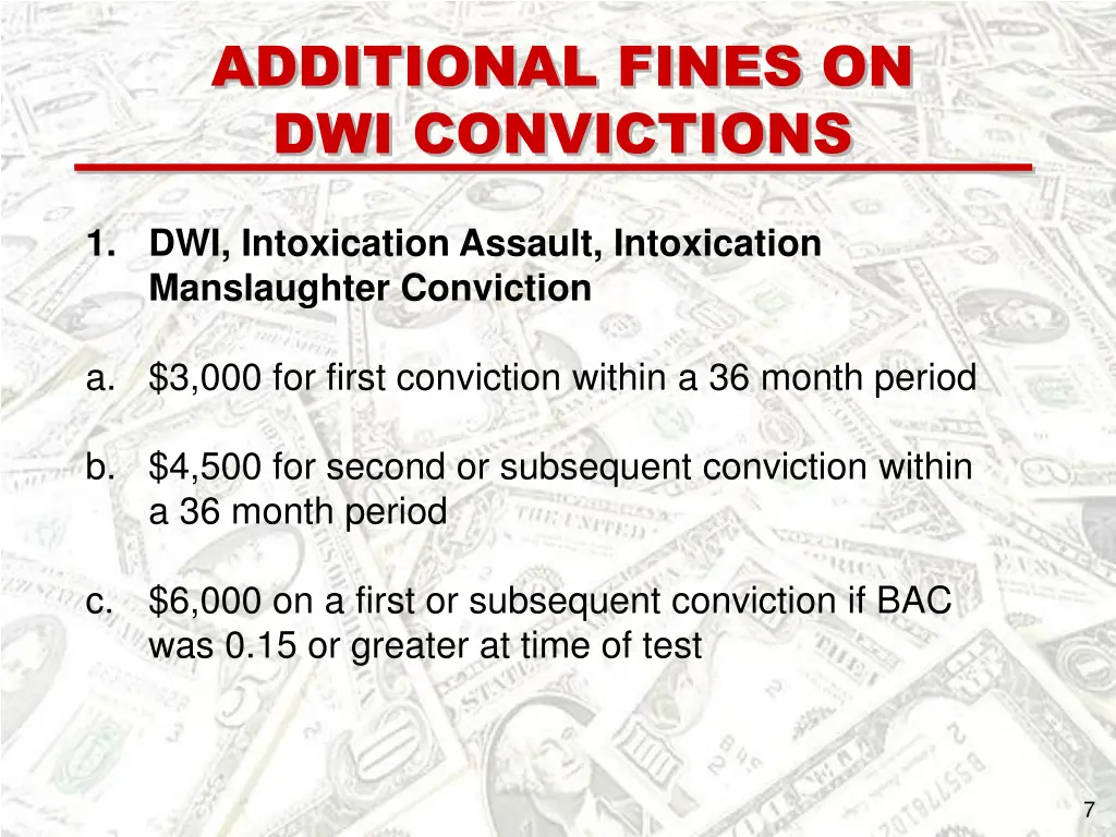 additional fines on dwi convictions