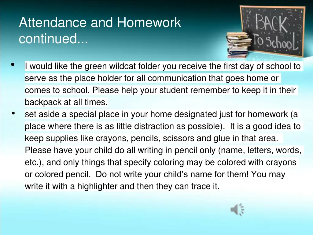 attendance and homework continued