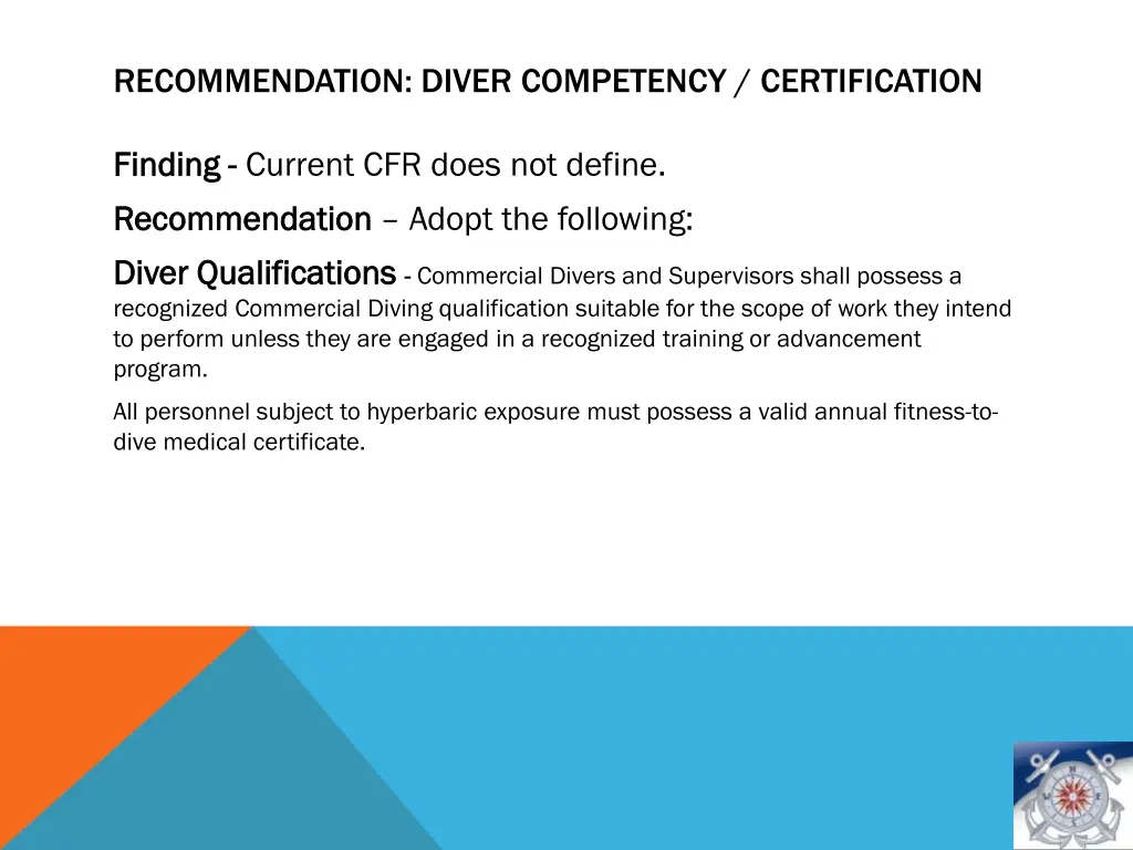 recommendation diver competency certification