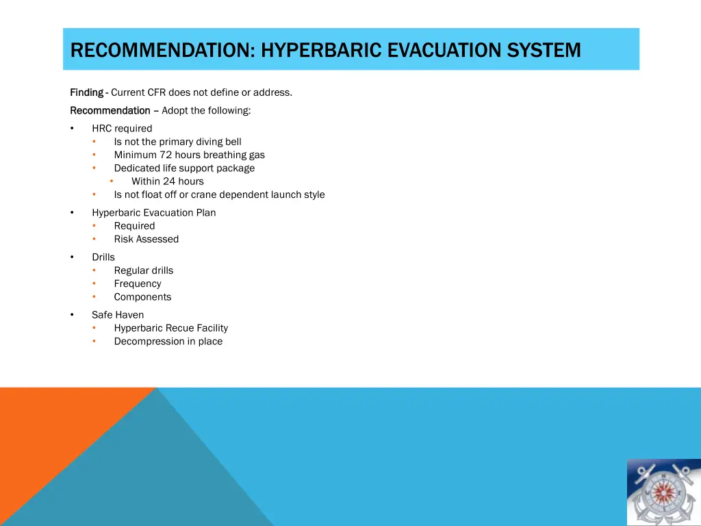 recommendation hyperbaric evacuation system 1