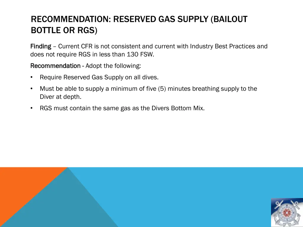 recommendation reserved gas supply bailout bottle