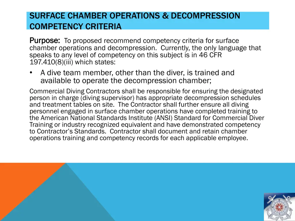 surface chamber operations decompression