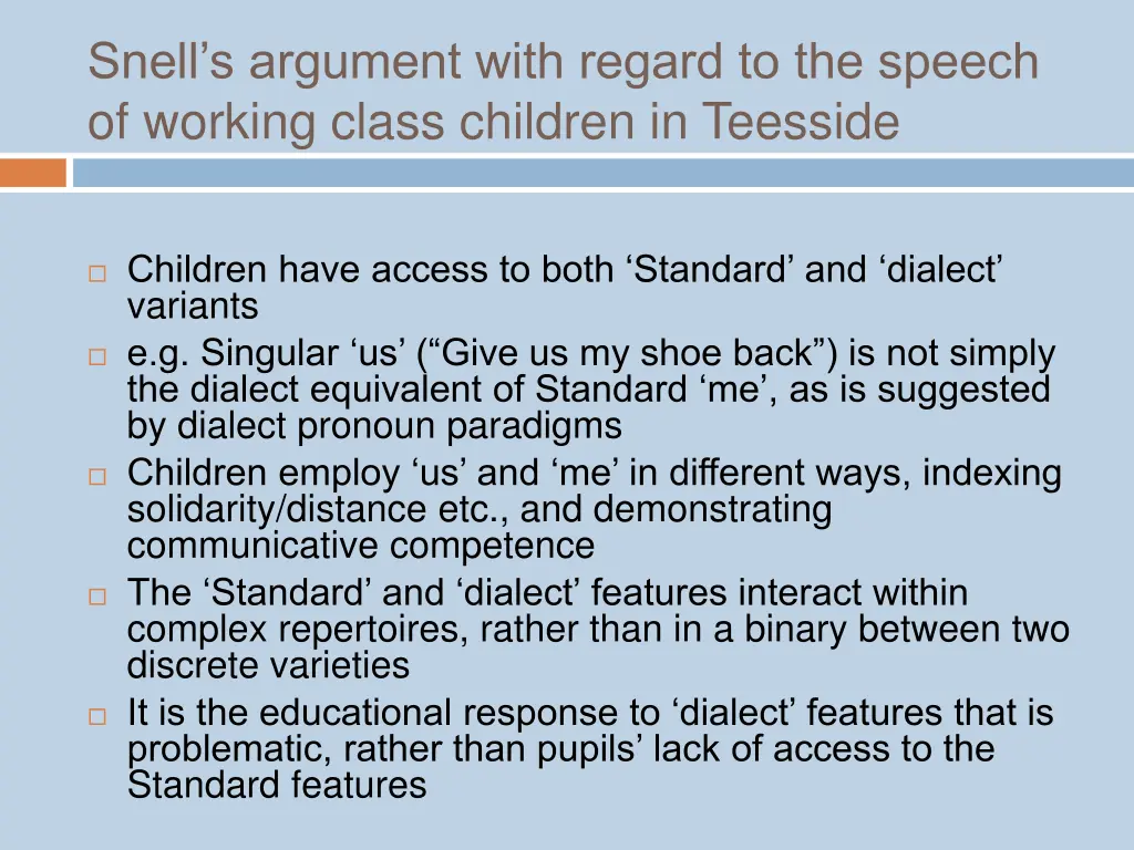 snell s argument with regard to the speech