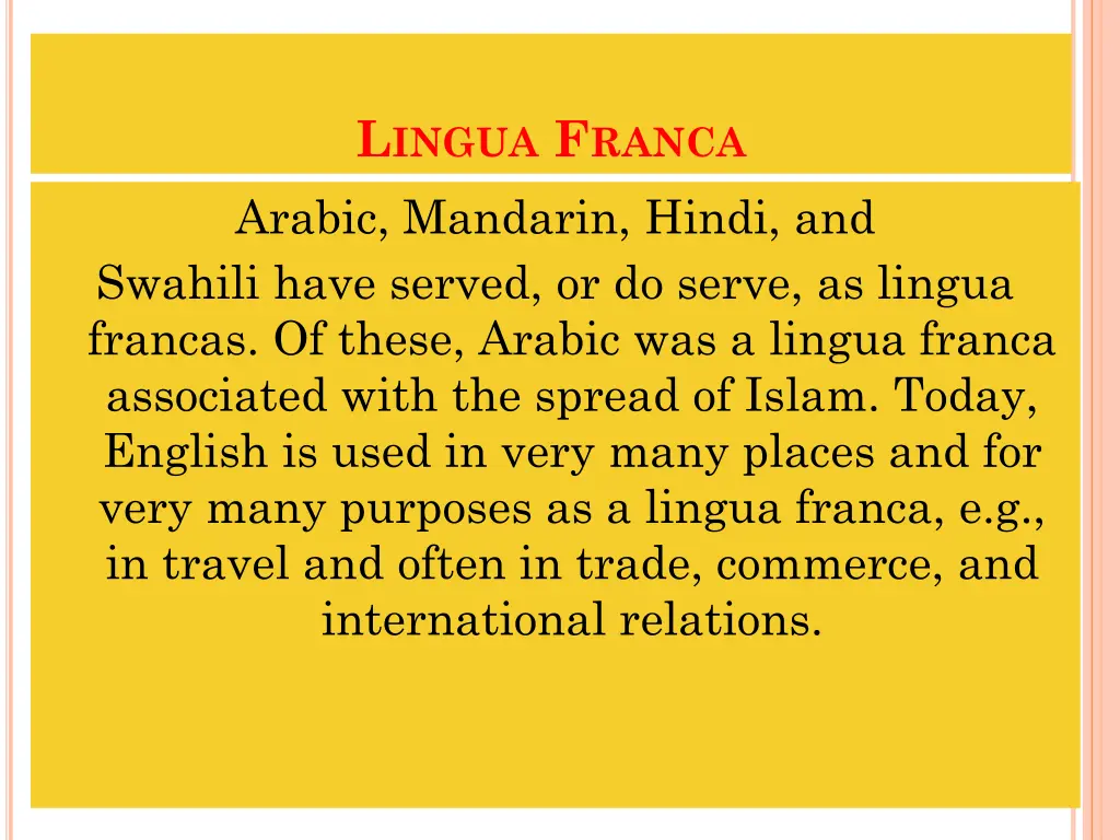 l ingua f ranca arabic mandarin hindi and swahili