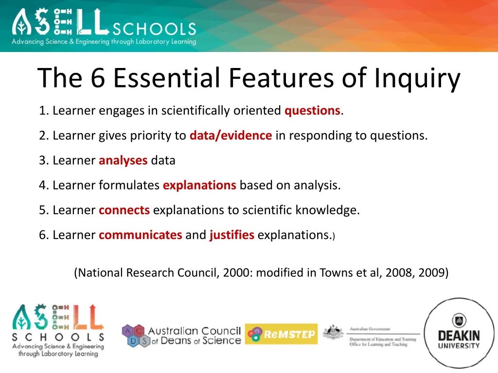 the 6 essential features of inquiry