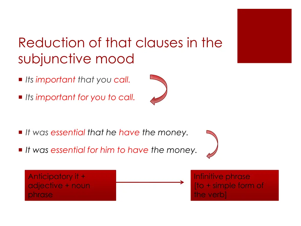 reduction of that clauses in the subjunctive mood