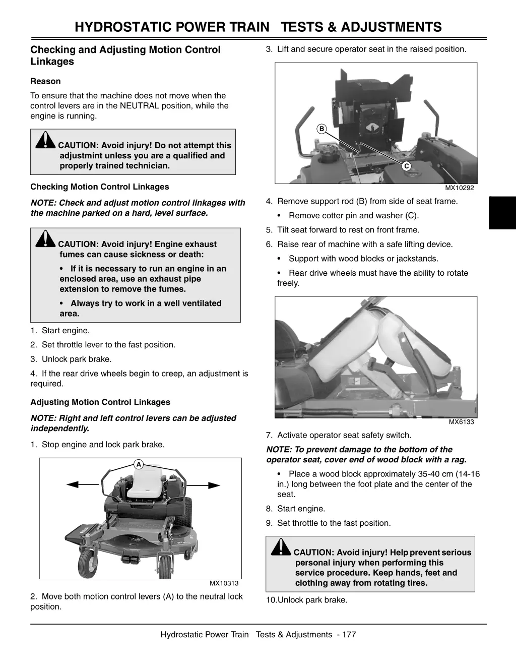 hydrostatic power train tests adjustments