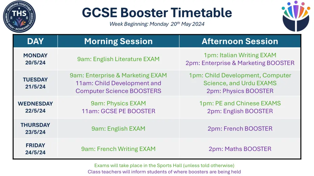 gcse booster timetable week beginning monday 1