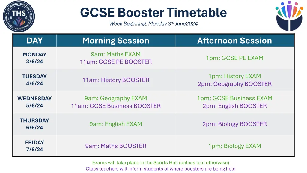 gcse booster timetable week beginning monday 2