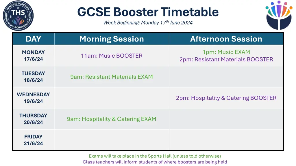 gcse booster timetable week beginning monday 4