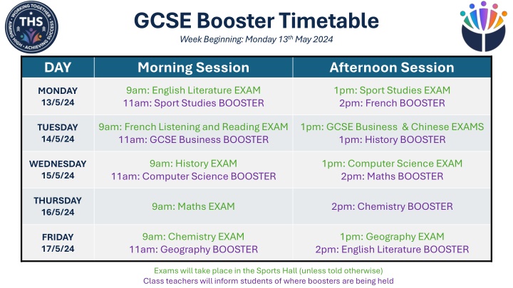 gcse booster timetable week beginning monday