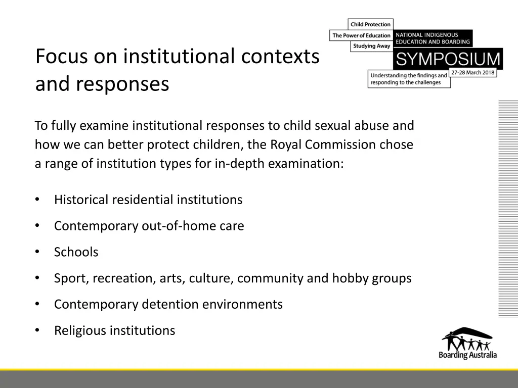 focus on institutional contexts and responses