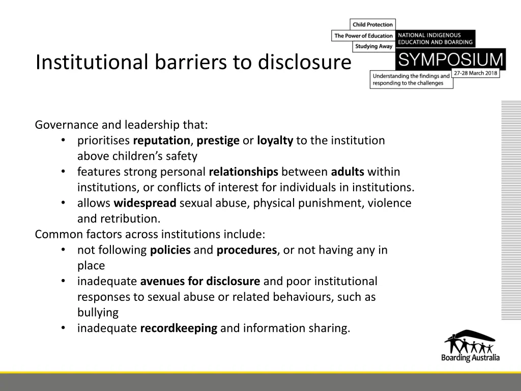 institutional barriers to disclosure