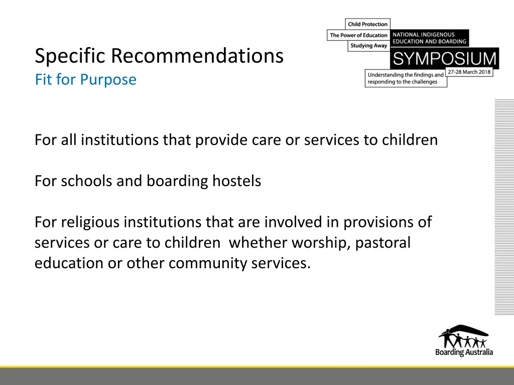 specific recommendations fit for purpose