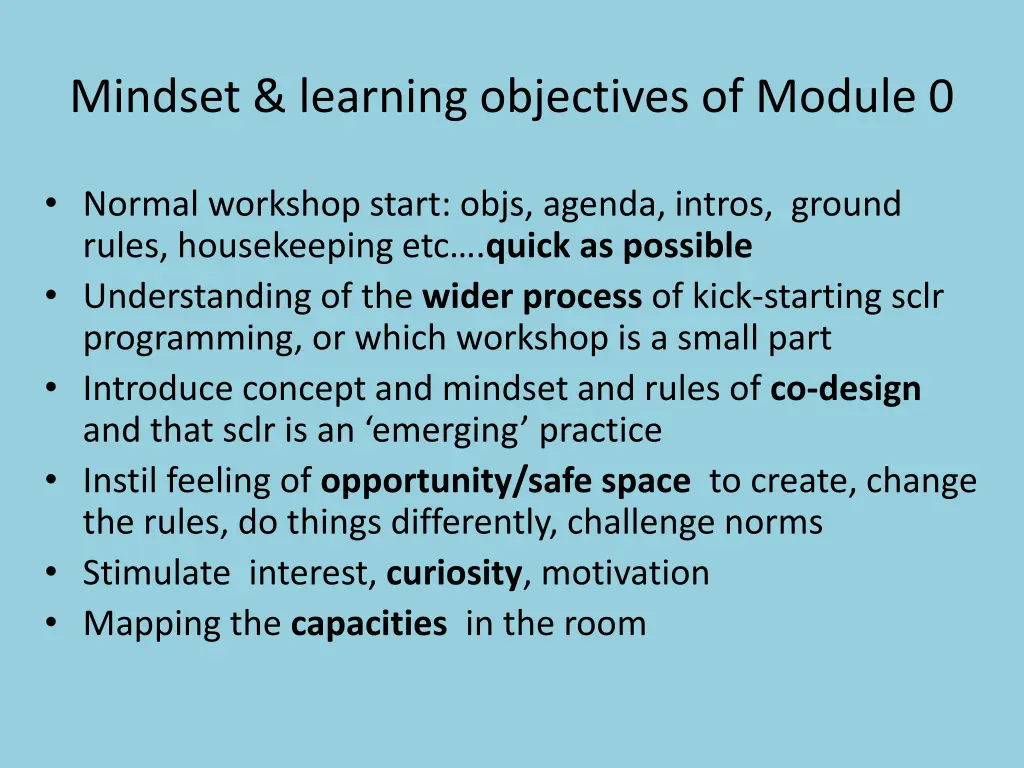 mindset learning objectives of module 0