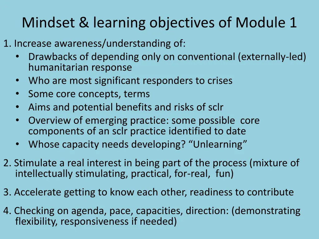 mindset learning objectives of module 1