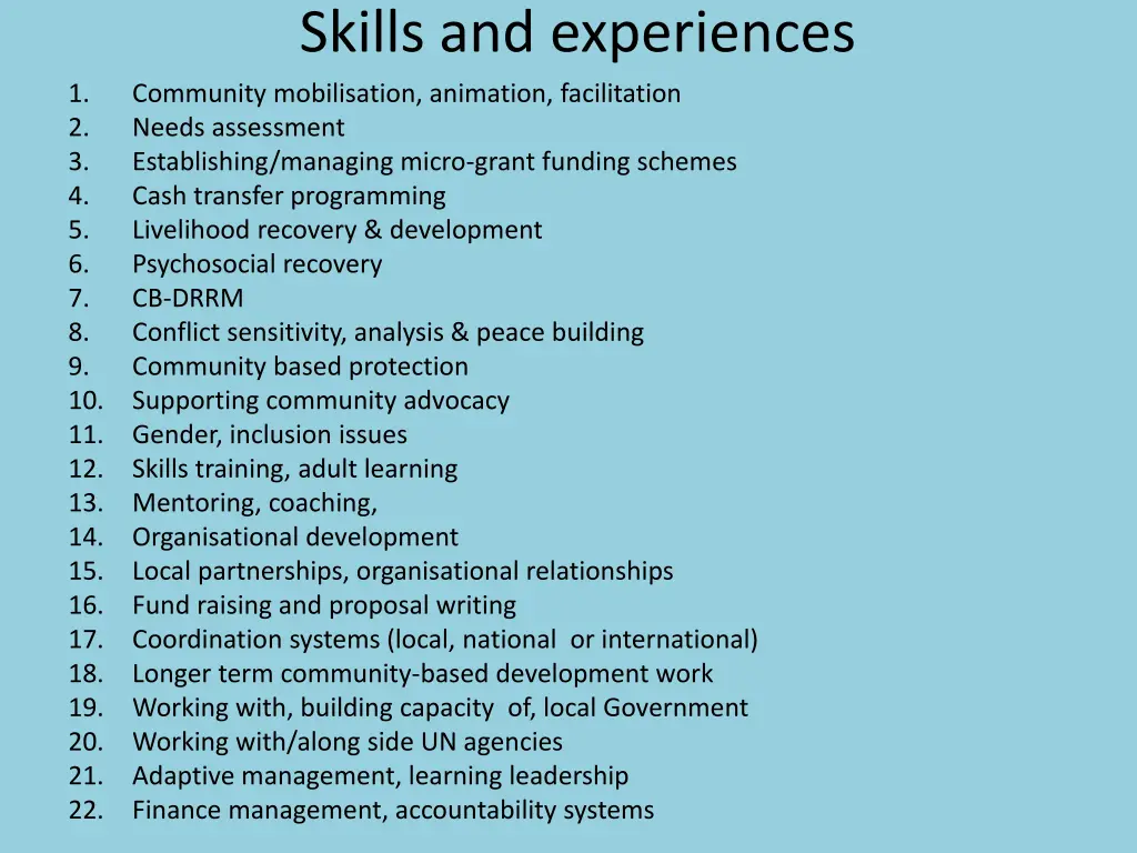 skills and experiences community mobilisation