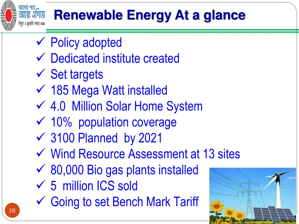 renewable energy at a glance