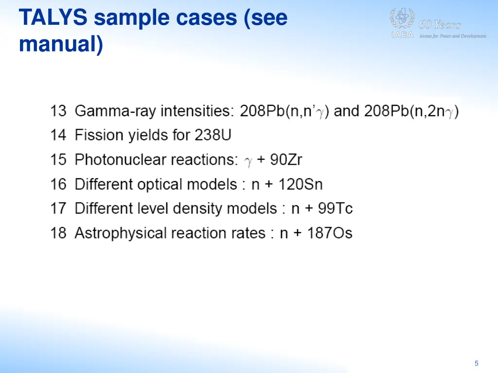 talys sample cases see manual 2