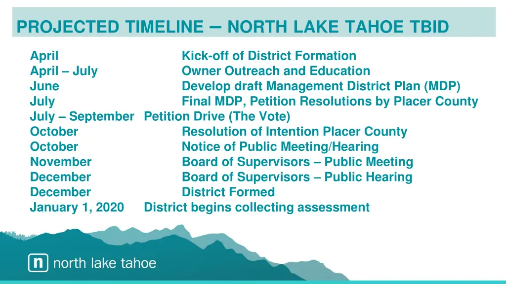 projected timeline north lake tahoe tbid