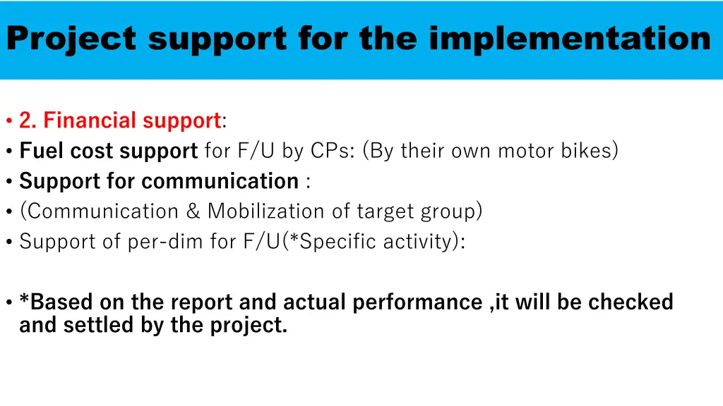 project support for the implementation 1