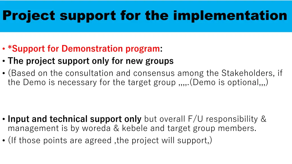 project support for the implementation 3