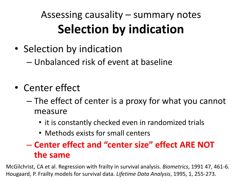 assessing causality summary notes selection