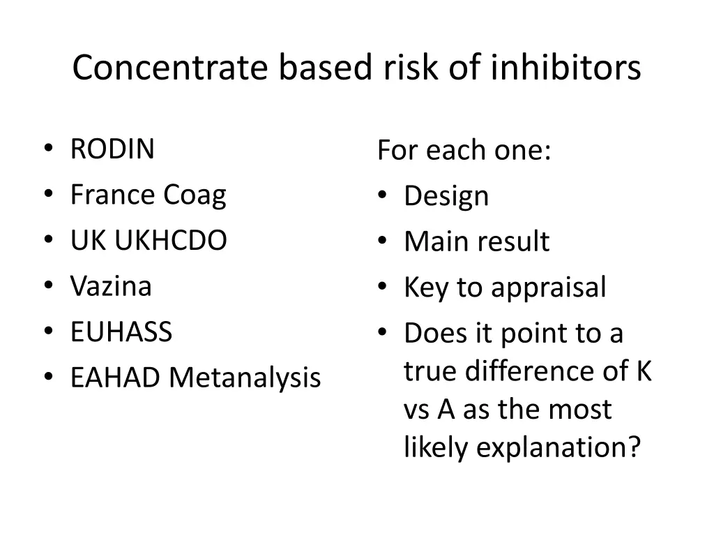 concentrate based risk of inhibitors