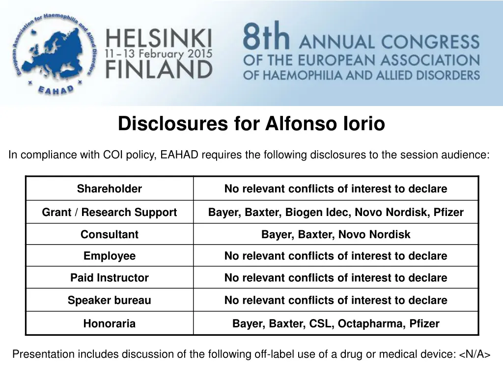 disclosures for alfonso iorio