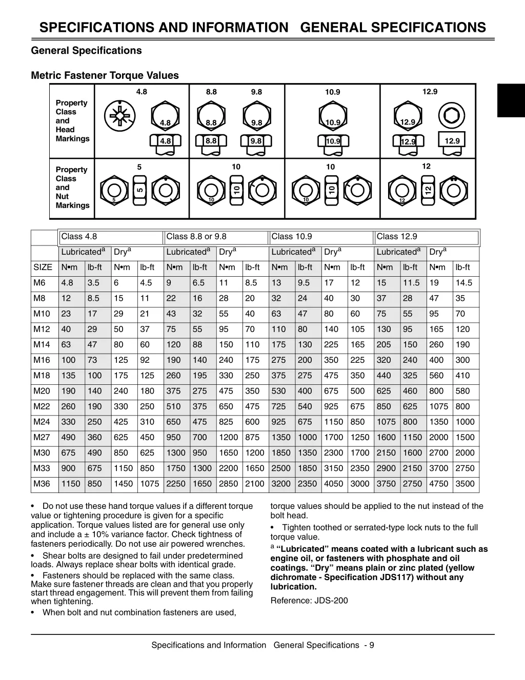 specifications and information general