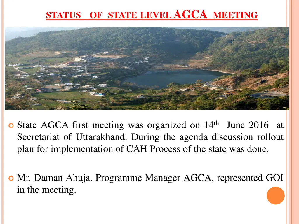 status of state level agca meeting