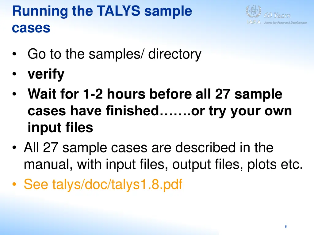 running the talys sample cases