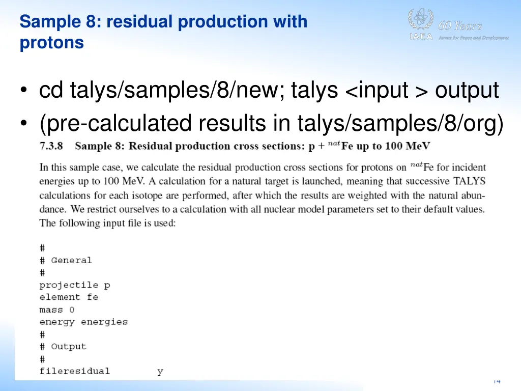 sample 8 residual production with protons