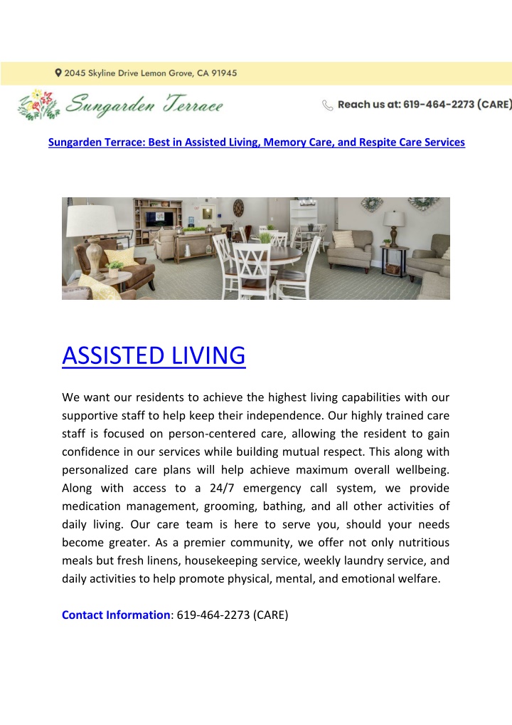 sungarden terrace best in assisted living memory