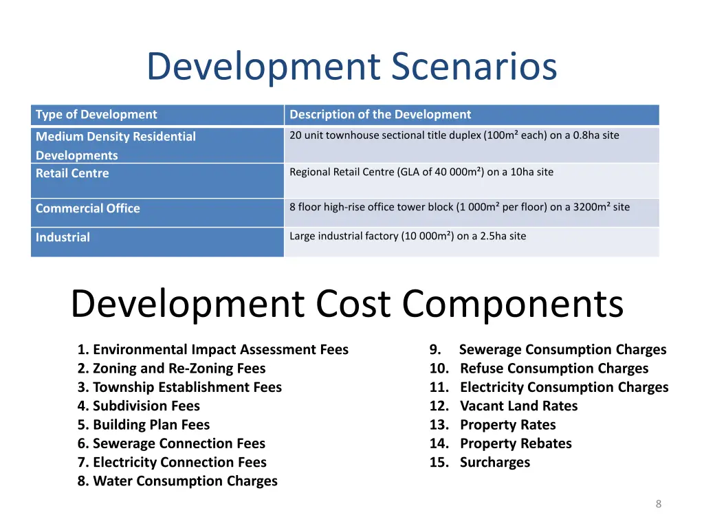 development scenarios